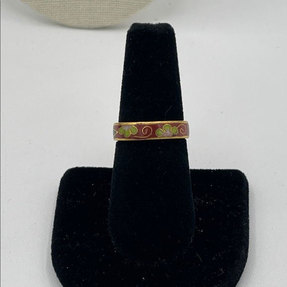 Jewelry - 3.25.26-14 Red Enamel Floral Band Ring Sz 6.75